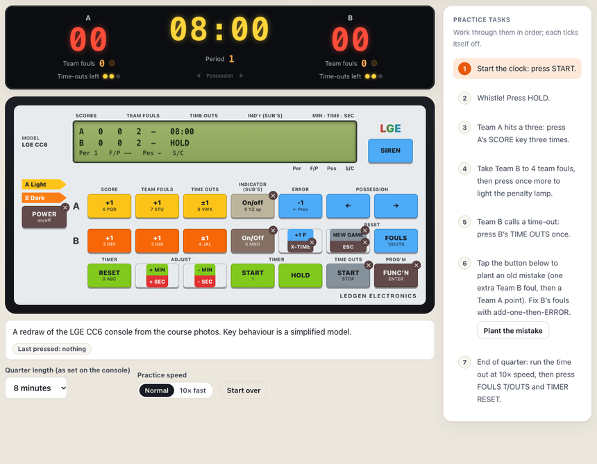 Animated demo of the game-clock console