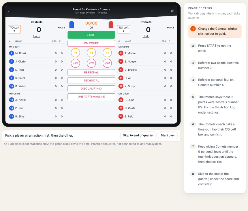 Animated demo of the iPad practice screen