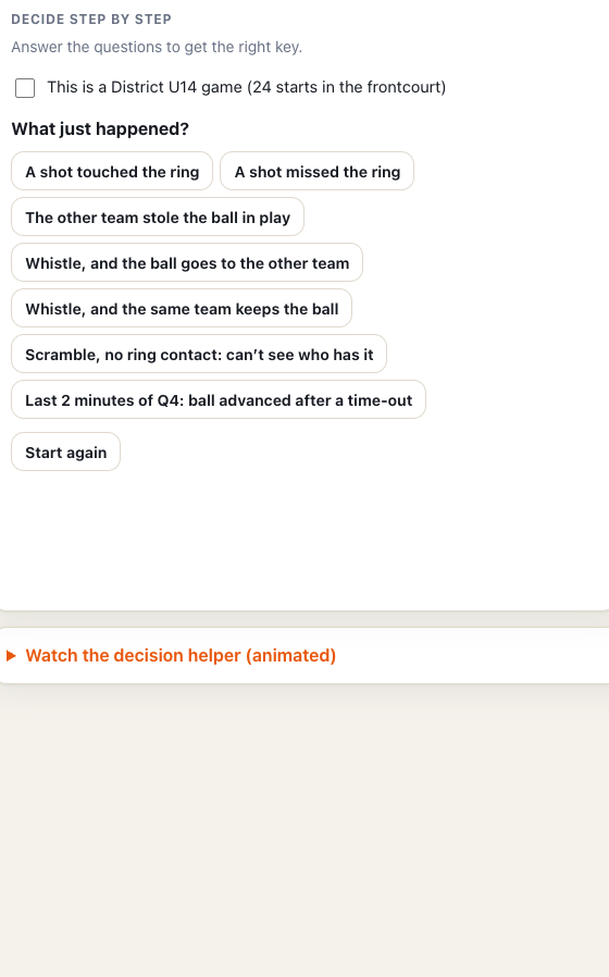 Animated demo of the shot-clock decision helper
